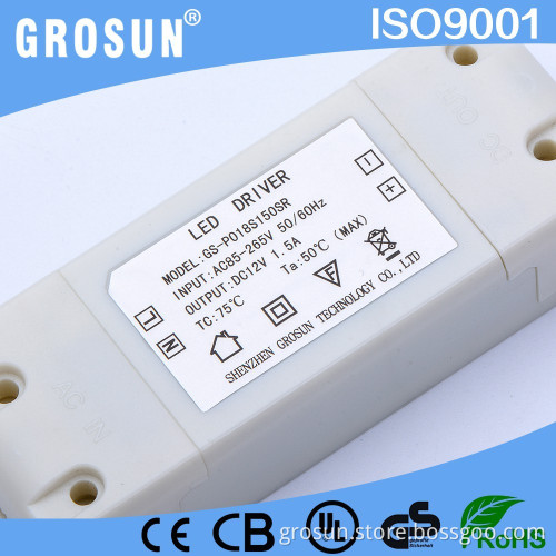 12V 1.5A Power Supply For Led Downlight Constant Volt Led Driver with SMD Components